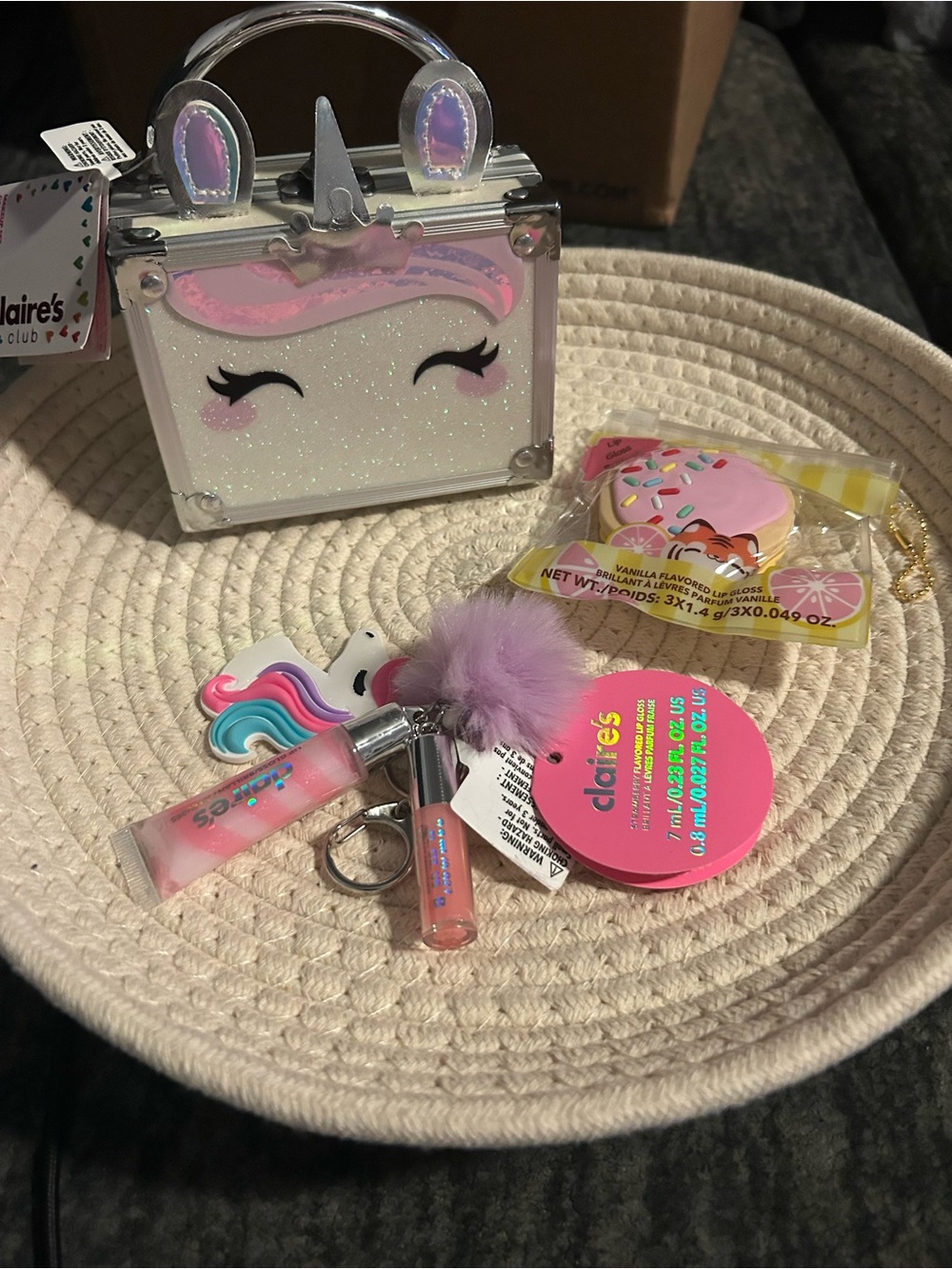Kids Pink and Pastel Makeup Play Set with Unicorn Charm 4 Piece set